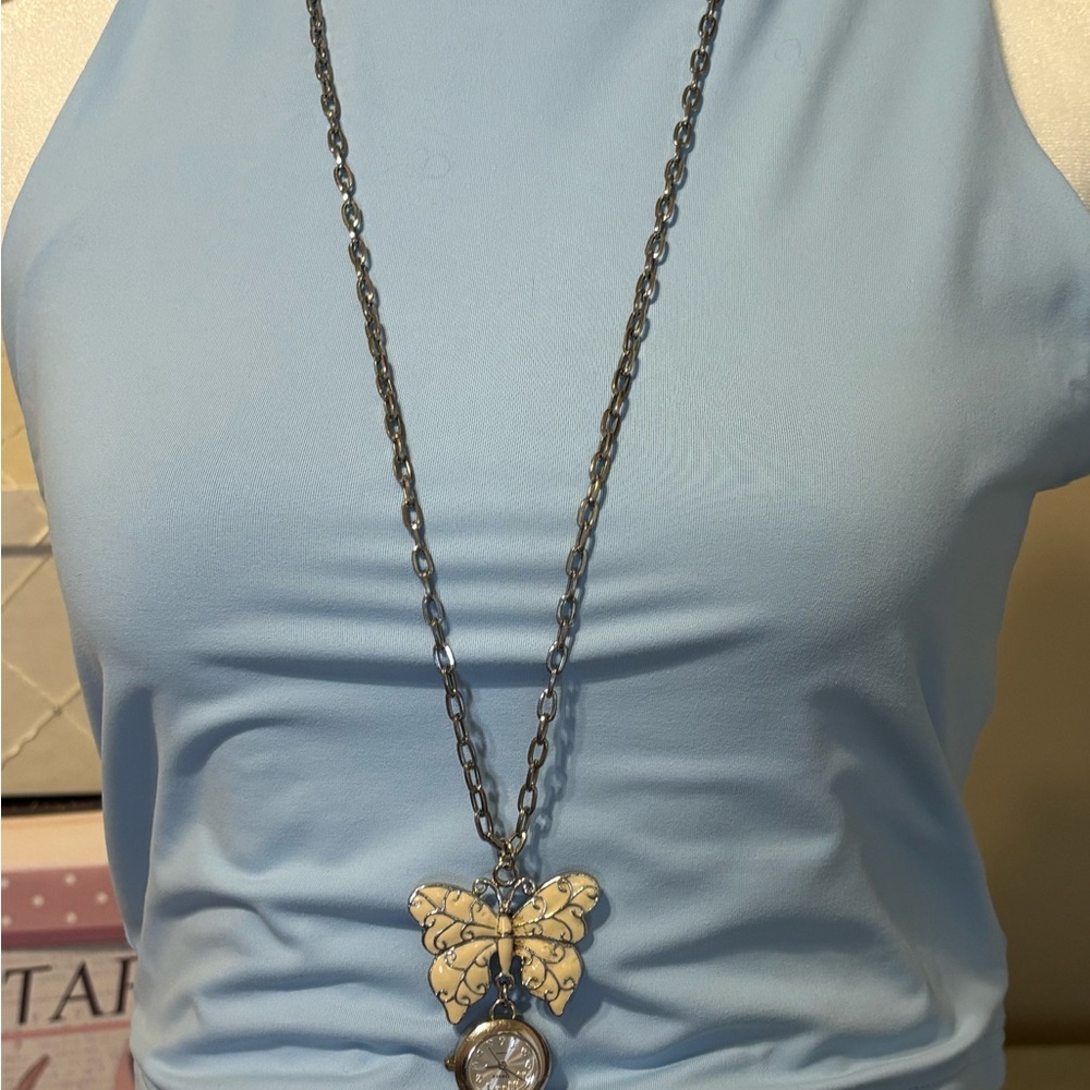 Bijoux Terner Butterfly Watch Necklace. N